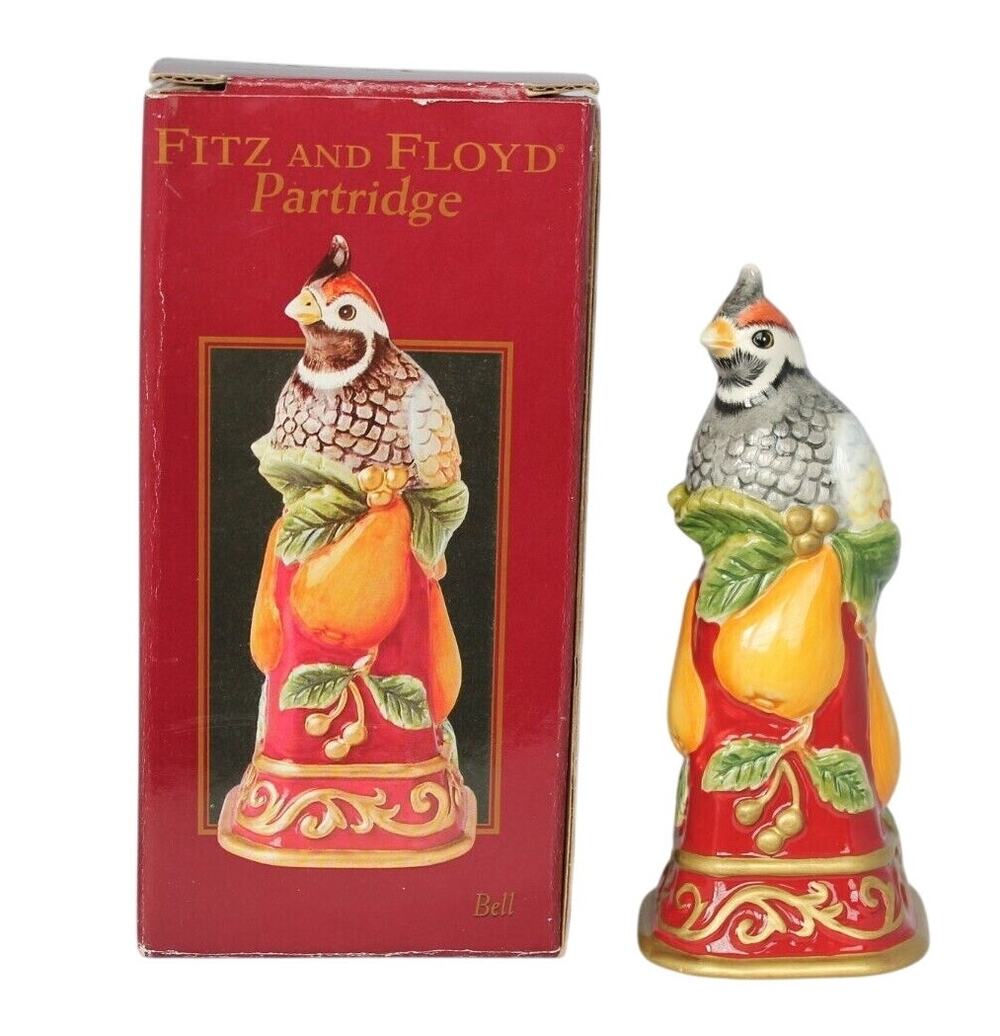 Fitz & Floyd Partridge Bell, Bird, Yellow Fruit, Christmas Holiday In Box VTG